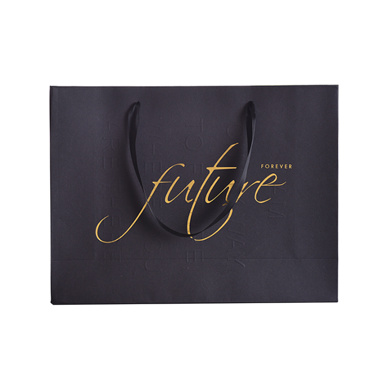 Wholesale Luxury Cheap Black Hot Stamping Logo Apparel Packaging Shopping Bag Paper Bag  