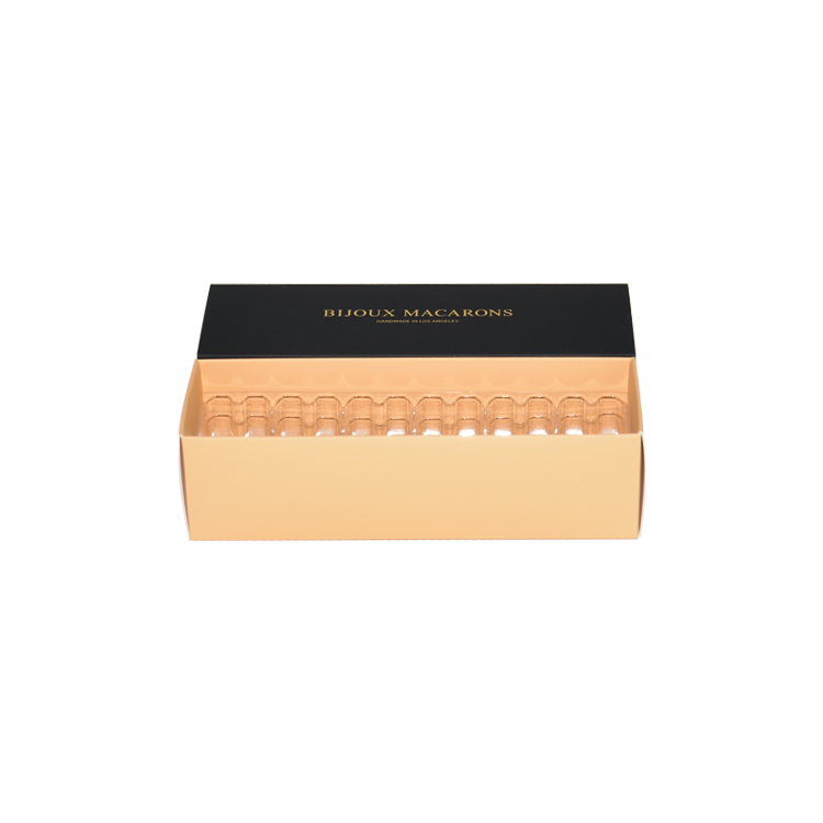  Gold Logo Hot Stamping Food Grade Macaron Box With Sleeve And Plastic Insert, Macarons Drawer Box  