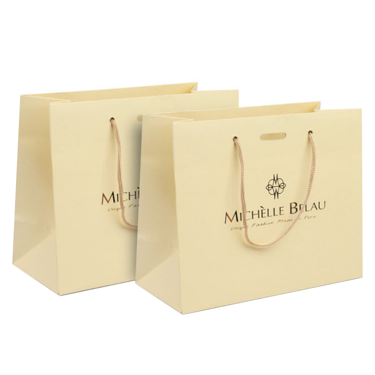 Custom Logo Color Printed Handled Shopping Packaging Gold Paper Gift Bags With Ribbon  