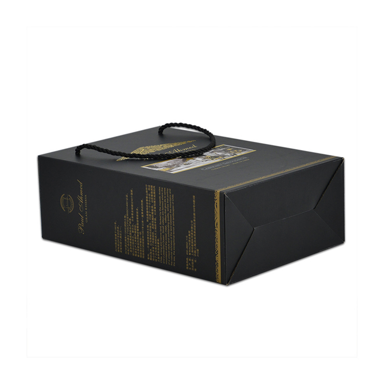 Wholesale Custom Printed Cardboard Corrugated 2 Pack Paper Carton Box For Red Wine With Rope Handle  