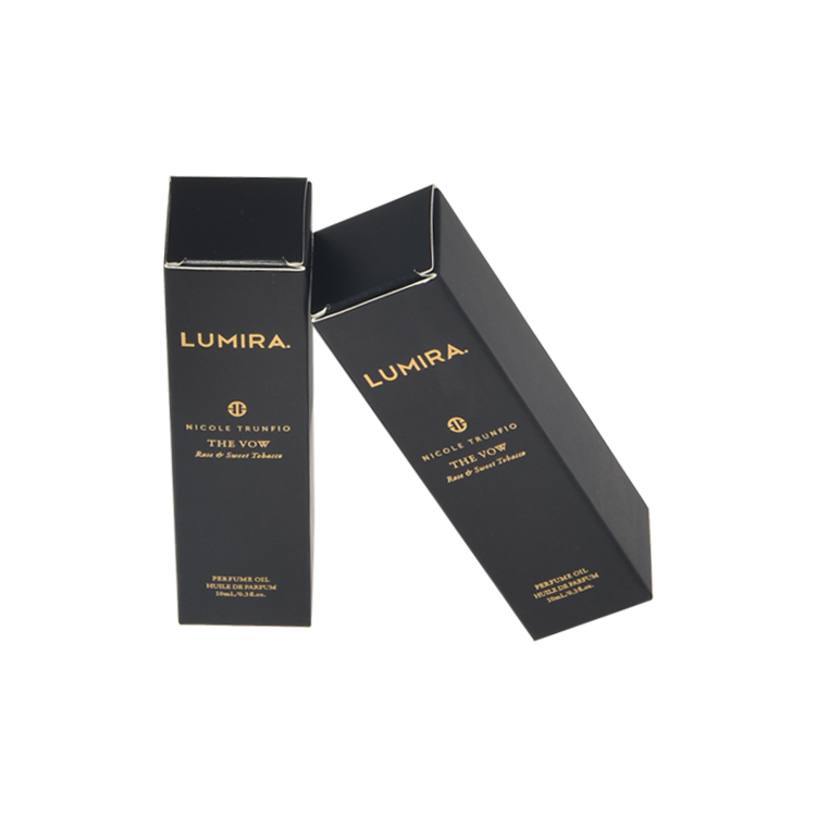 Printed Matt Black Folding Carton for  Fragrances Custom Perfume Box Carton with Glod Hot Foil Stamping Logo  