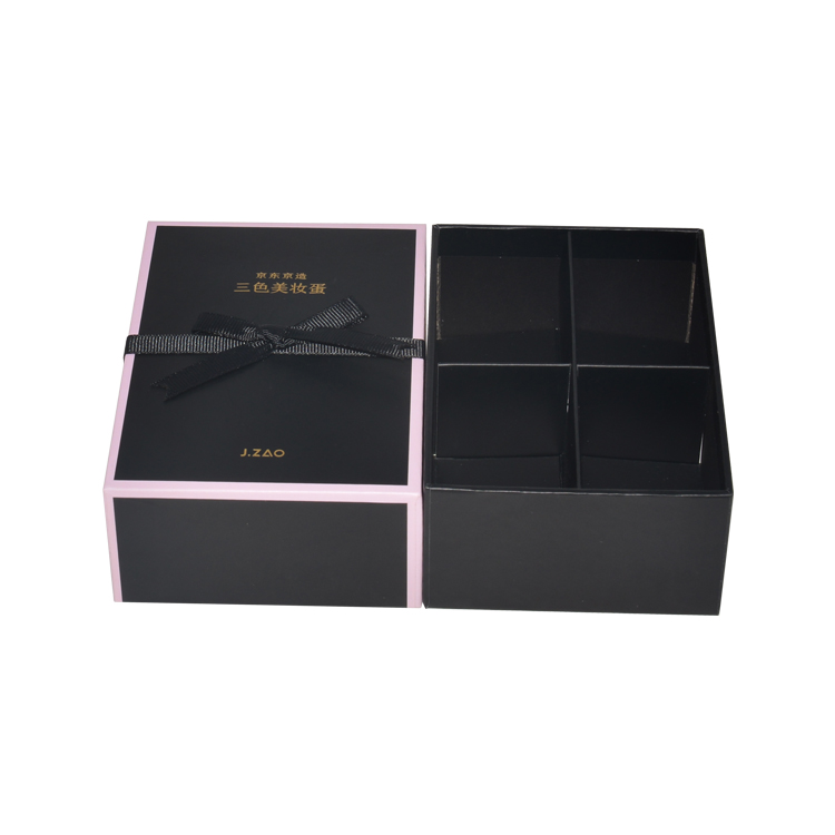  Wholesale High End Lid and Base Gift Box for Beauty Blender with Ribbon Bowknot and Gold Foiled Logo  