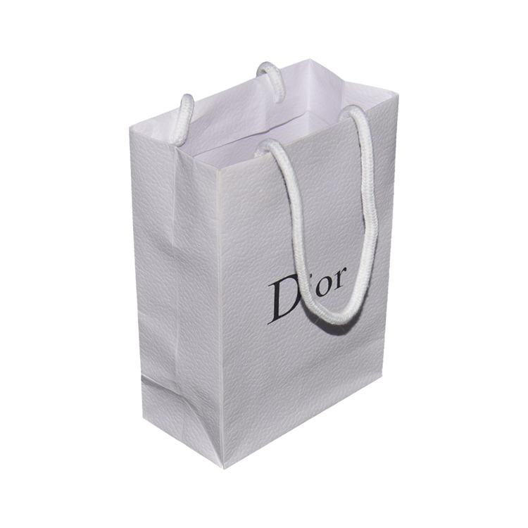 China White Textured Shopping Gift Paper Bag for DIOR with Luxury Handles and Black Hot Foiled Logo