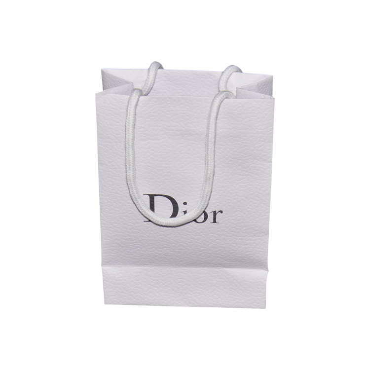 China White Textured Shopping Gift Paper Bag for DIOR with Luxury Handles and Black Hot Foiled Logo  