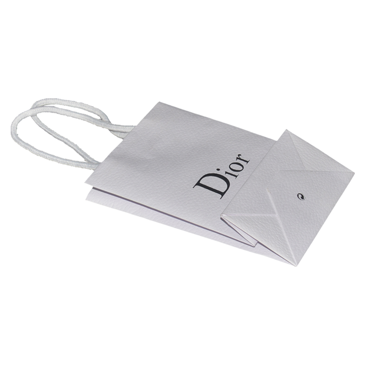 China White Textured Shopping Gift Paper Bag for DIOR with Luxury Handles and Black Hot Foiled Logo  
