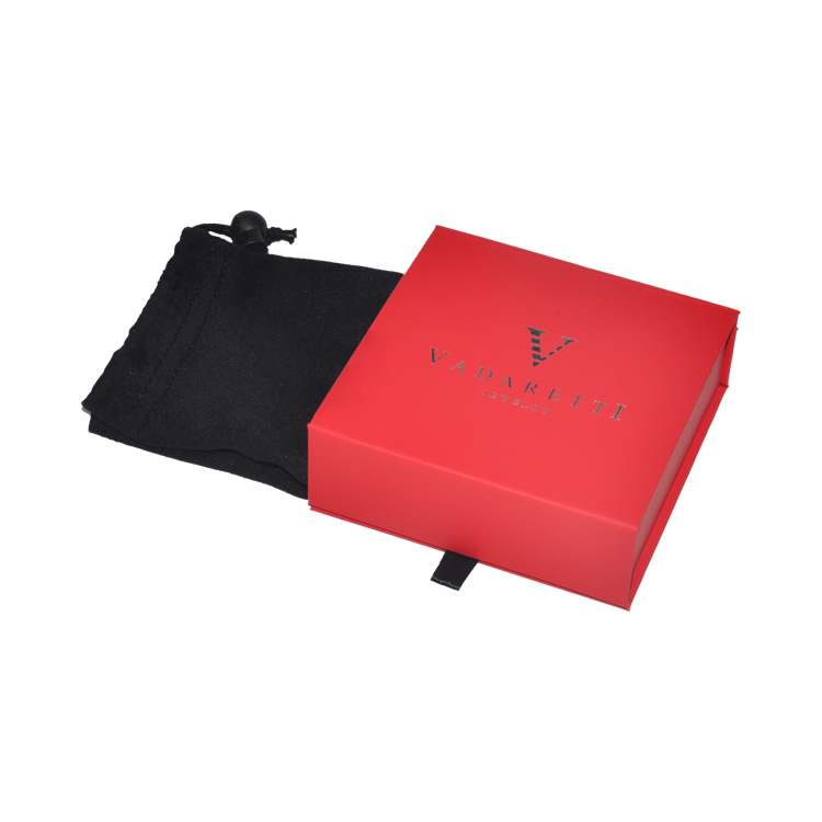  Custom Flip Top Magnetic Gift Box for Jewelry with Drawstring Bag and Silver Foil Stamping Logo  