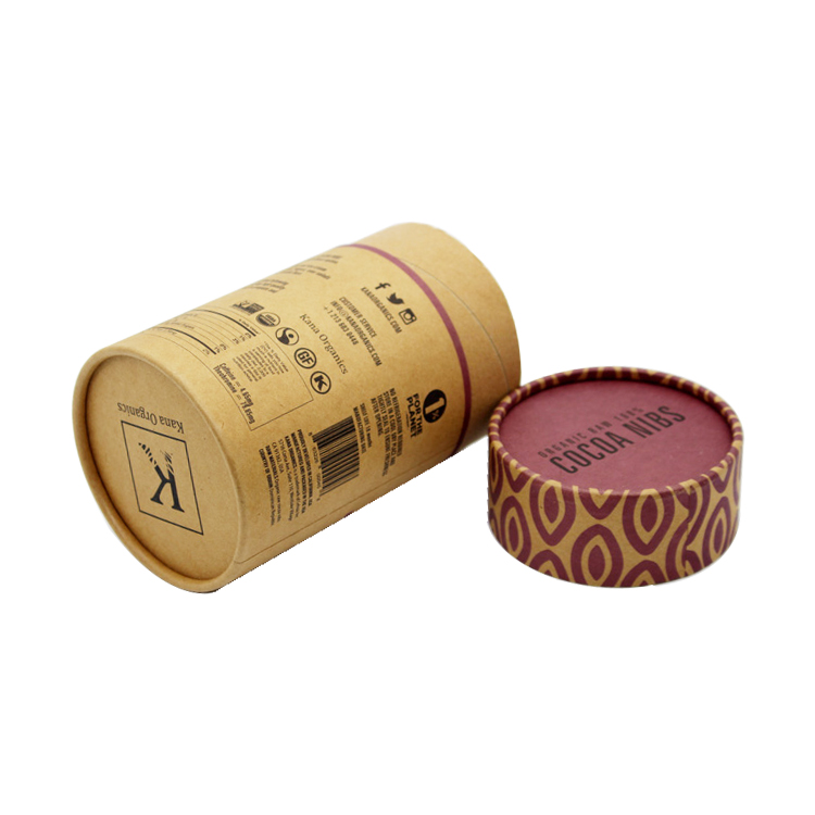  Biodegradable Custom Printed Kraft Round Paper Packaging Cylinder Tube Box for Cocoa Nibs  
