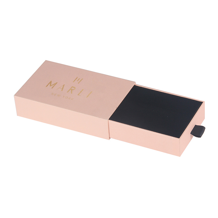 Custom Pink Hard Cardboard Rigid Paper Drawer Box Packaging for Jewelry with Velvet Flocked Inside