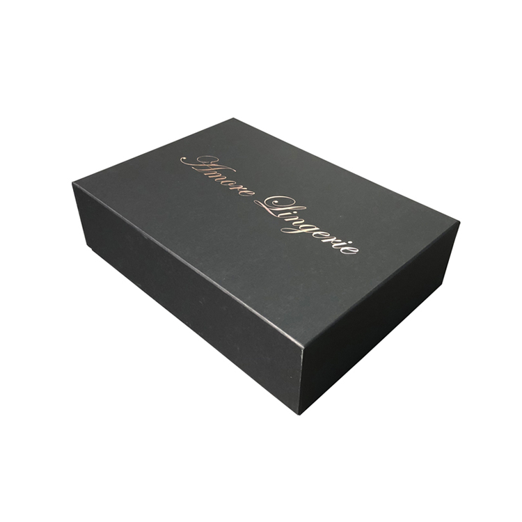 Luxury Custom Top And Bottom Gift Box for Sexy Lingerie Packaging with Satin Holder and Rose Gold Logo  