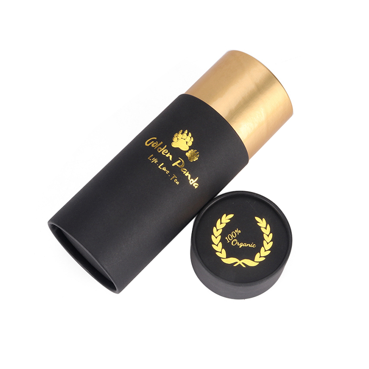  Custom Cardboard Cylinder Box Paper Tubes Packaging for Tea with Gold Hot Foil Stamping Logo  
