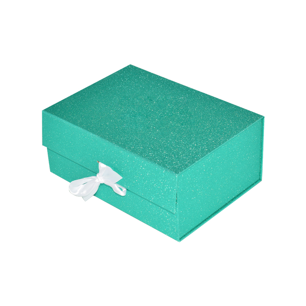  Luxury Customized Pale Blue Paper Foldable Gift Box with Magnetic Closure and Silk Ribbon  