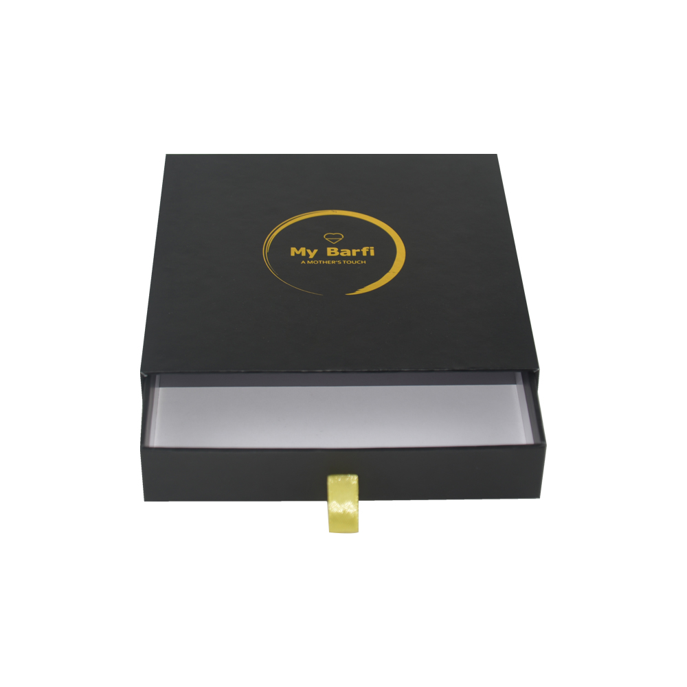 Custom Logo Printed Slide Gift Box Barfi Packaging Rigid Cardboard Box with Drawer and Gold Hot Foil Logo