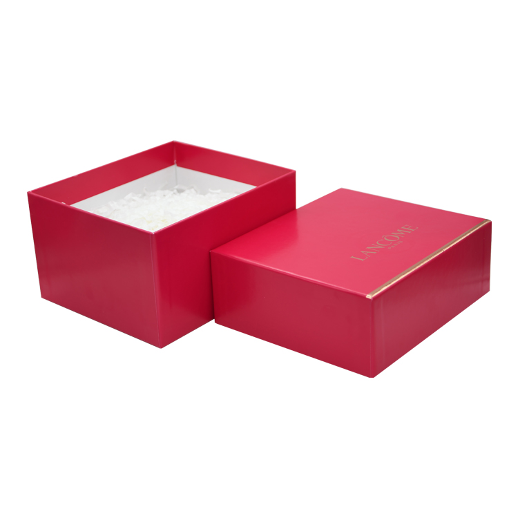 Luxury Pink Retail Gift Box Packaging for Cosmetics with Shredded Paper Holder and Gold Foil Logo