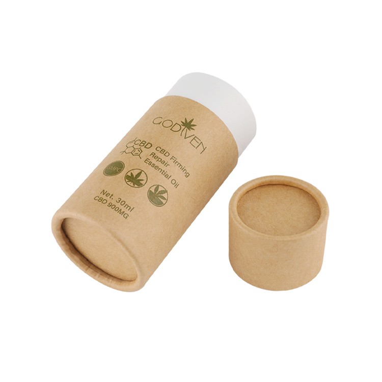  Custom Kraft Paper Packaging Tube Box for CBD Essential Oil Cardboard Cylinder Box with Foil Stamping  