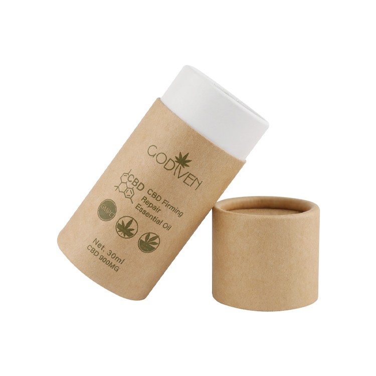  Custom Kraft Paper Packaging Tube Box for CBD Essential Oil Cardboard Cylinder Box with Foil Stamping  