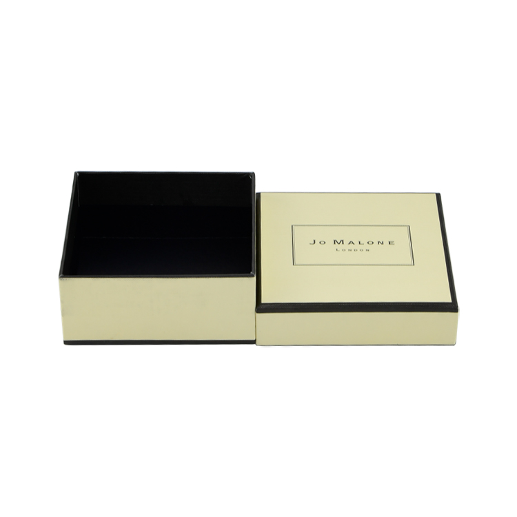 Custom Textured Gift Box in Lid and Base Style for Perfume Cosmetics Packaging with Black Hot Foil Stamping