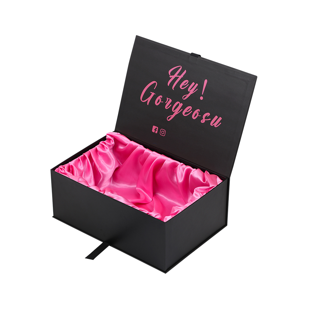Custom Satin Lined Gift Boxes, Silk Lined Clamshell Gift Boxes for Hair Beauty Packaging with Silk Ribbon Handle  
