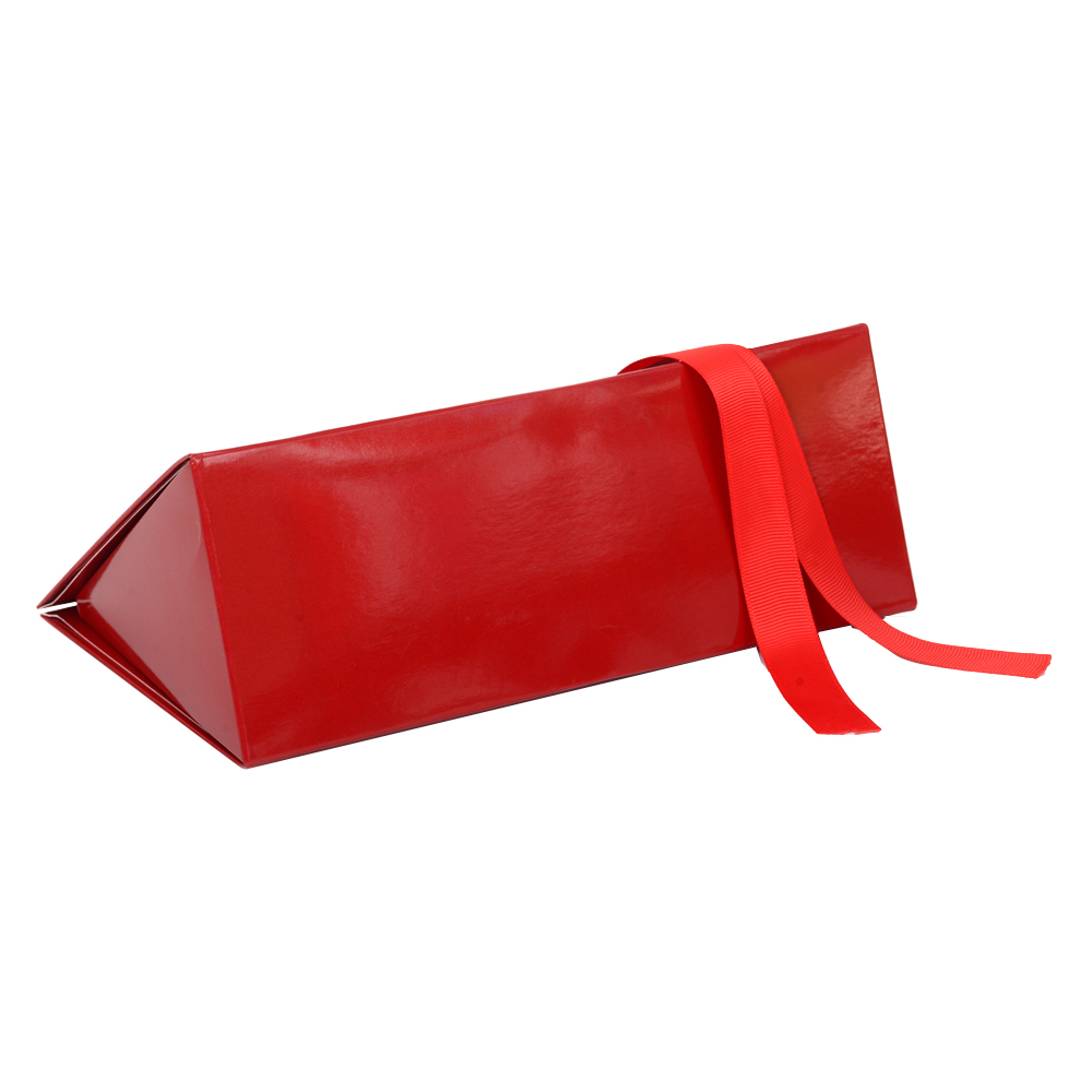  Glossy Lamination Red Foldable Paper Gift Boxes for Hair Extension and Virgin Hair Packaging with Silk Ribbon  