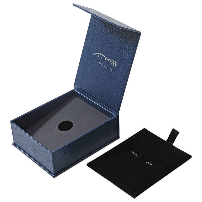  High Quality Textured Paper Gift Box with Magnetic Closure for Jewelry Packaging with Velvet Pad Holder  