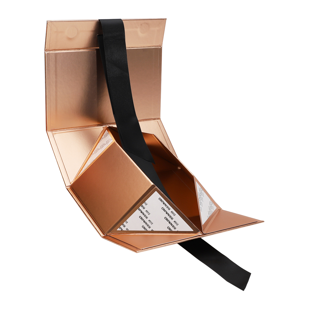 Wholesale Foldable Rose Gold Magnetic Gift Boxes with Grosgrain Ribbon and 3M Double Adhesive Tapes