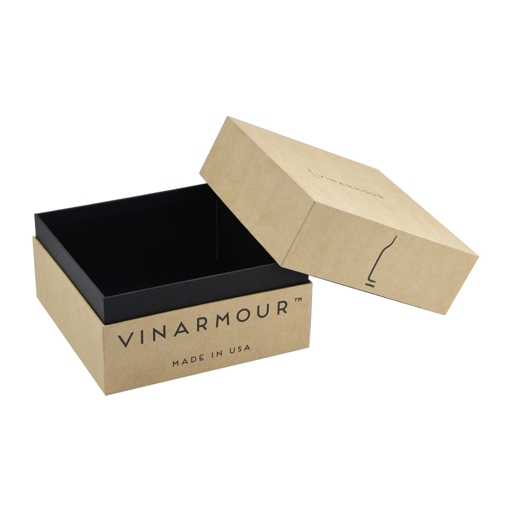 Eco-friendly Square Kraft Cardboard Rigid Setup Gift Boxes with Black Neck and Custom Printing  