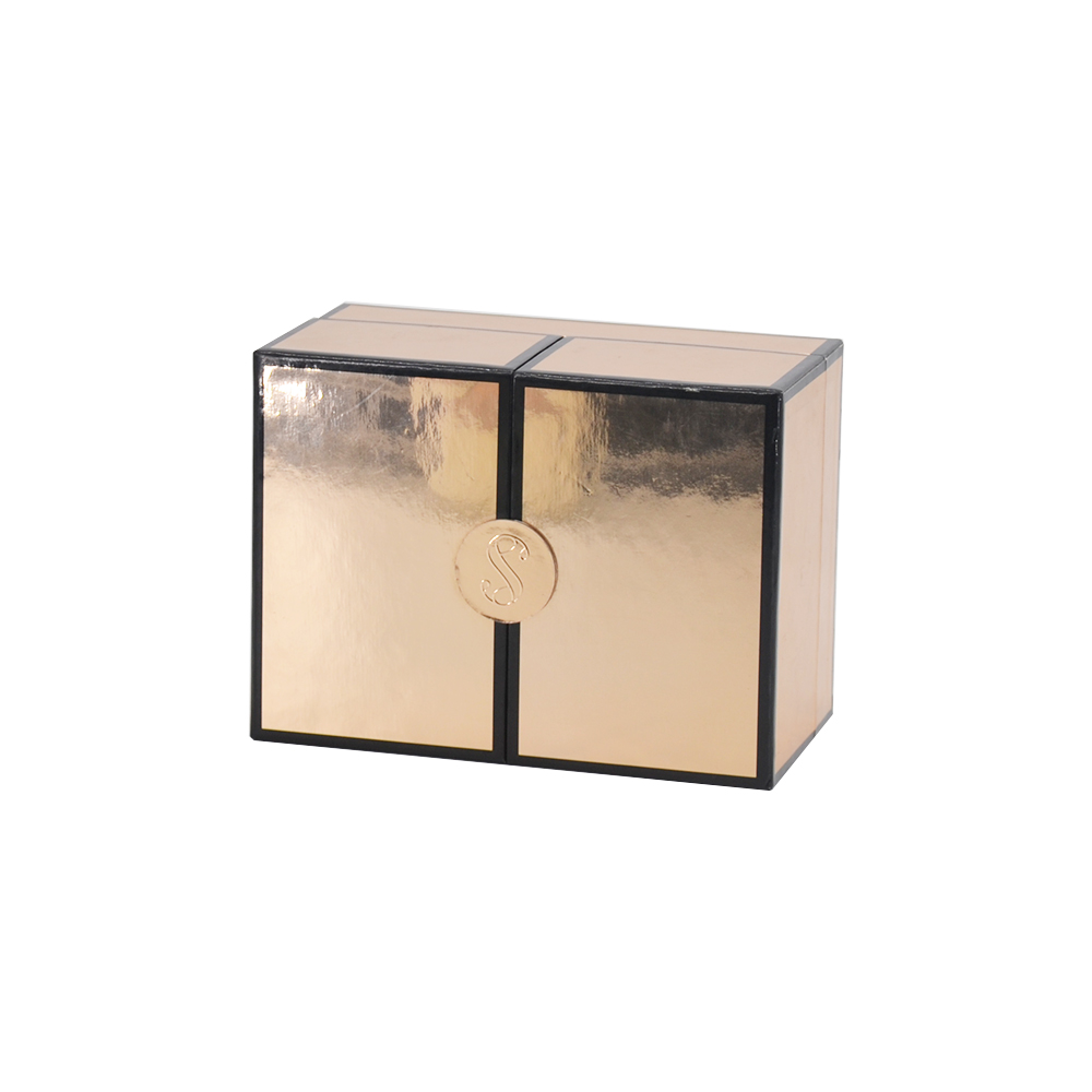  Luxury Custom Two Door Opening Gift Box for Candle Packaging with Foam Holder in Rose Gold Color  