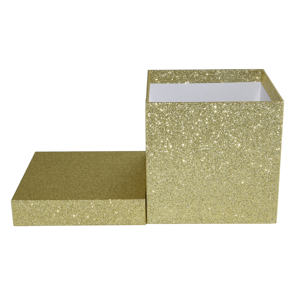 Custom Gold Glitter Paper Gift Boxes with Lift Off Lid in Assorted Sizes for Christmas Decoration