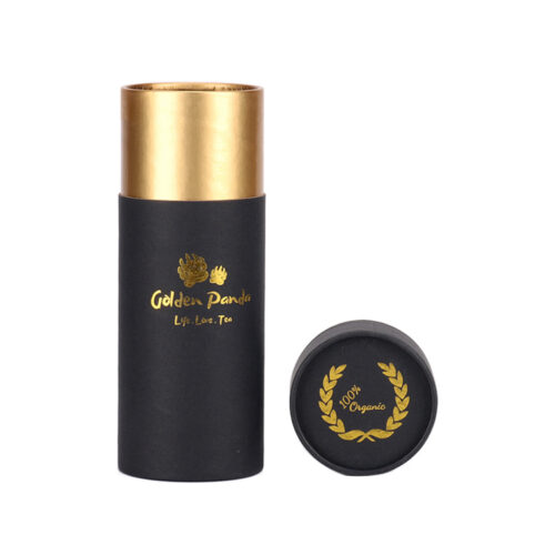 Custom Cardboard Cylinder Box For Tea With Gold Foil Logo