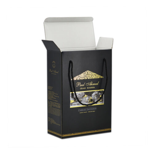 Custom Cardboard Wine Box For 2 Bottles With Rope Handle