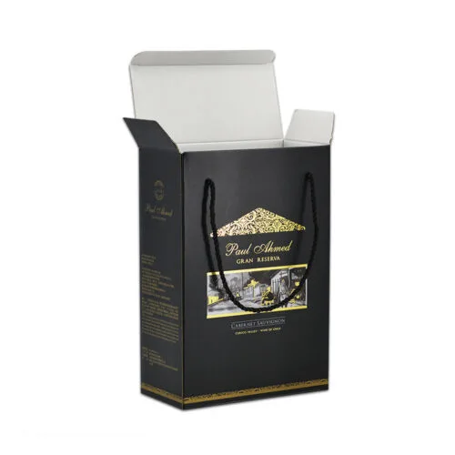Custom Cardboard Wine Box For 2 Bottles With Rope Handle