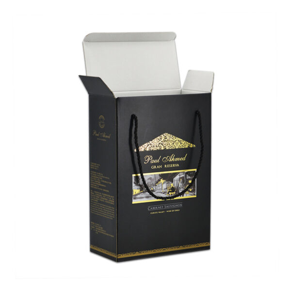 Custom Cardboard Wine Box For 2 Bottles With Rope Handle