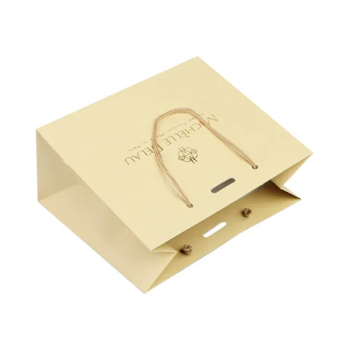 Custom Color Printed Gold Paper Gift Bag With Ribbon Handle