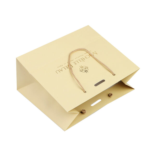 Custom Color Printed Gold Paper Gift Bag With Ribbon Handle
