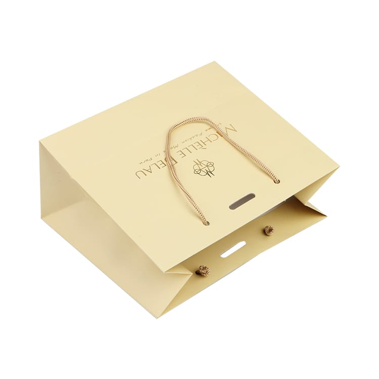Custom Color Printed Gold Paper Gift Bag With Ribbon Handle