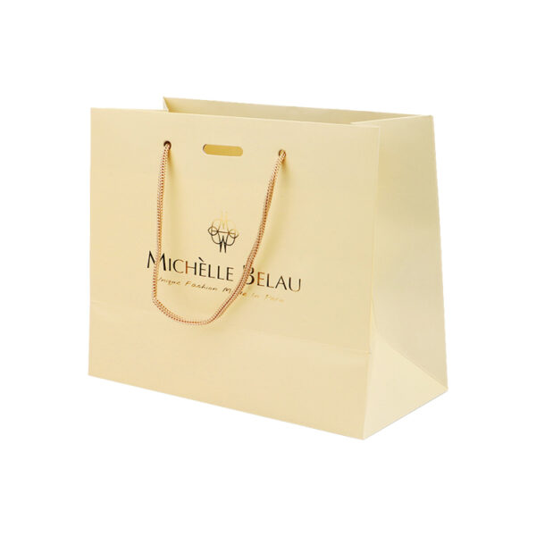 Custom Color Printed Gold Paper Gift Bag With Ribbon Handle