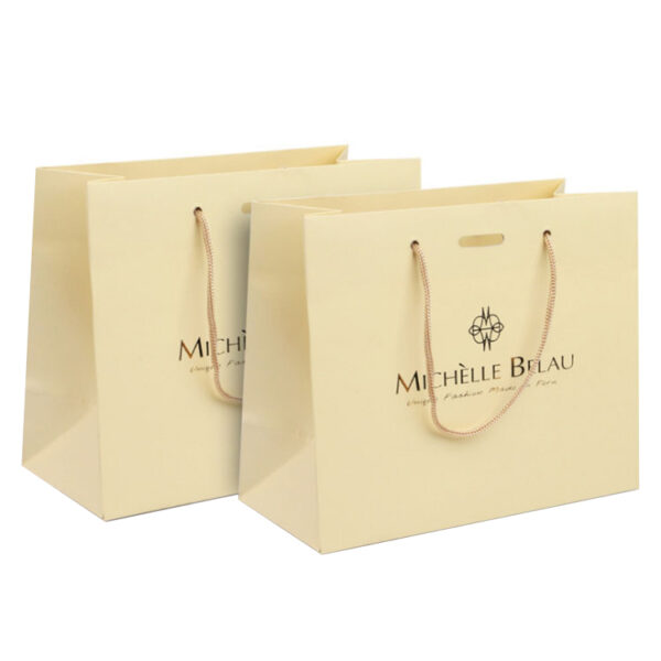 Custom Color Printed Gold Paper Gift Bag With Ribbon Handle