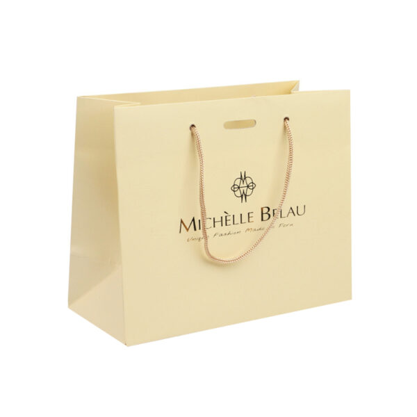 Custom Color Printed Gold Paper Gift Bag With Ribbon Handle