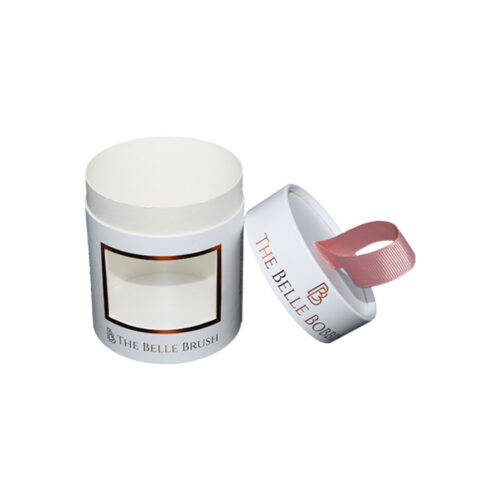 Tubo regalo cilindrico personalizzato con finestra e manico a nastro