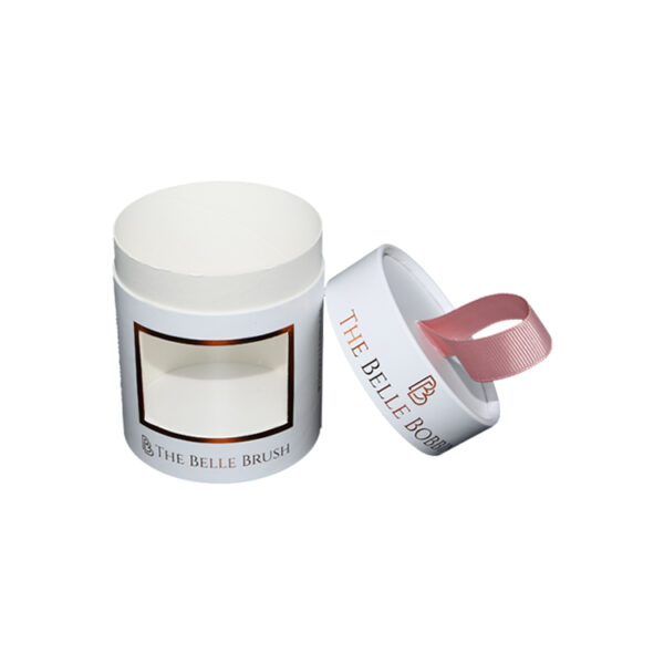 Tubo regalo cilindrico personalizzato con finestra e manico a nastro