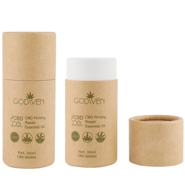 Custom Kraft CBD Oil Cylinder Tube Box With Foil Stamp Logo