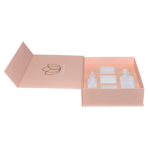 Custom Luxury Pink Magnetic Gift Box With Gold Foil Logo