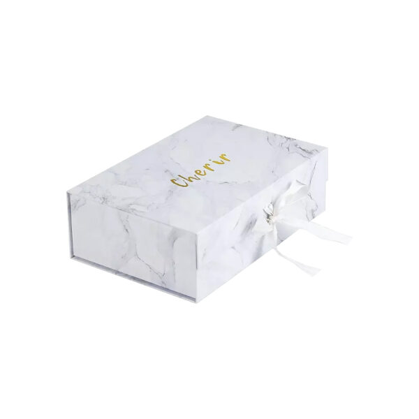Custom Marble Magnetic Closure Gift Box With Ribbon Handle