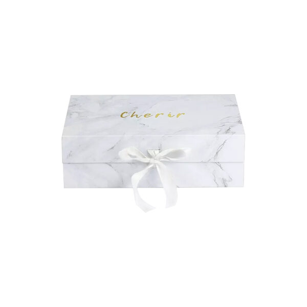 Custom Marble Magnetic Closure Gift Box With Ribbon Handle