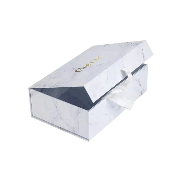 Custom Marble Magnetic Closure Gift Box With Ribbon Handle