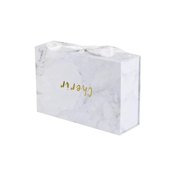 Custom Marble Magnetic Closure Gift Box With Ribbon Handle