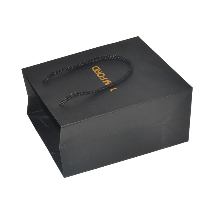 Custom Matte Black Luxury Paper Bag with Gold Foil Logo