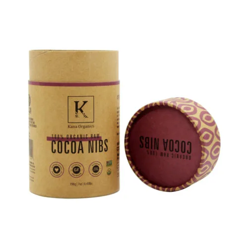 Custom Printed Kraft Paper Cylinder Tube Box For Cocoa Nibs Custom Printed Kraft Paper Cylinder Tube Box For Cocoa Nibs