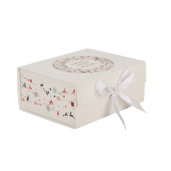 Foldable Matte White Magnetic Closure Gift Box With Ribbon