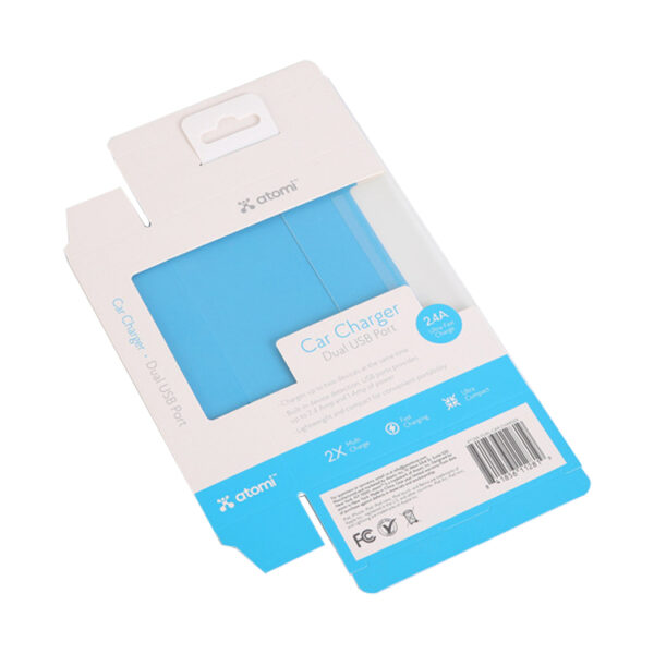 Folding Cardboard Car Charger Box With Hanger Tab Window