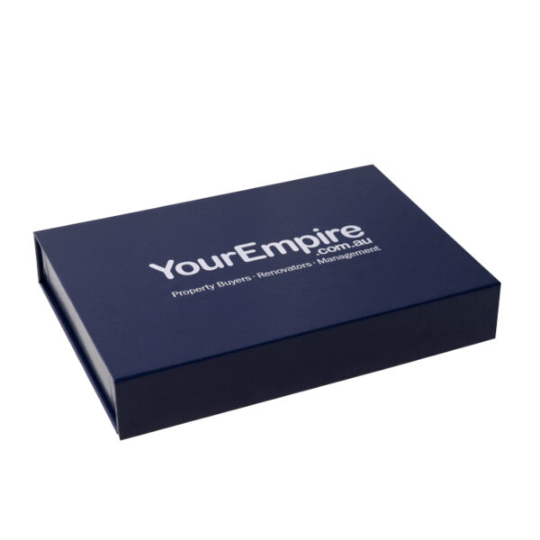 Glossy Navy Blue Magnetic Rigid Gift Box With Embossed Logo Glossy Navy Blue Magnetic Rigid Gift Box With Embossed Logo